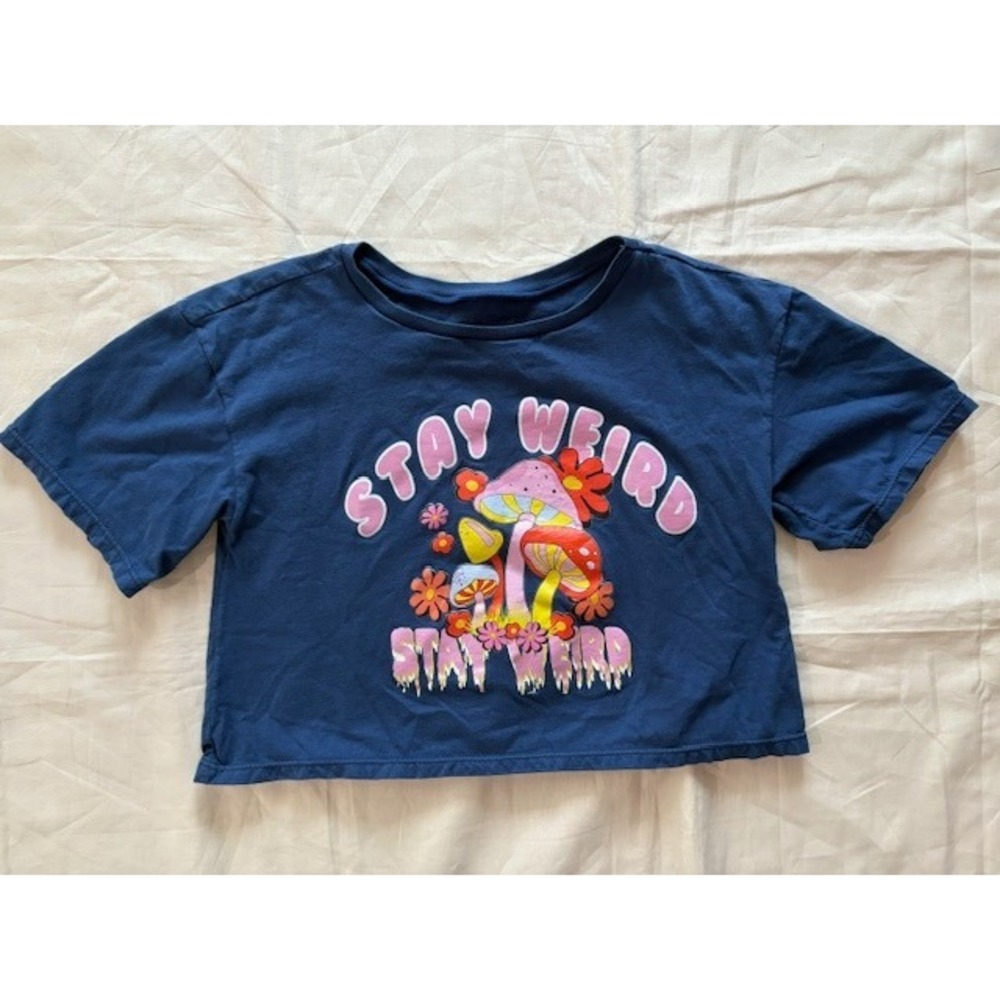 Eva Castillo Crop Top T-Shirt Girls Size 12 Short Blue Sleeve Crew Neck